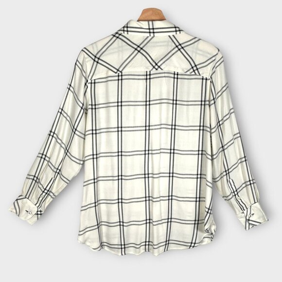 🦜 TALBOTS Button Up Blouse XP White Black Rayon Casual to Office - Picture 2 of 7